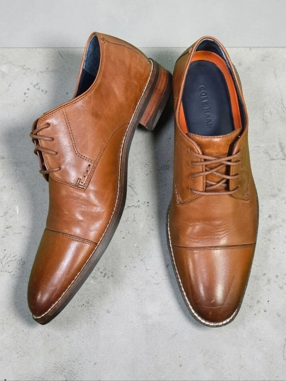 Cole Haan Lenox Hill Cap Toe Oxford Polished Leather British Brown Size 8.5
